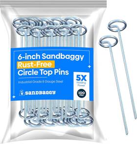 Sandbaggy 747827120275 6-inch Circle Top Pins - Landscape Staples 100 Gray