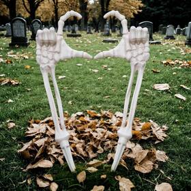 W85236 Seasons Halloween Skeleton Stakes Decorations Love Pose 2 Piece Hands White