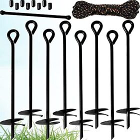 Set 8 Ground Anchor Kit Earth Augers 15inch Long 3inch Wide Helix 3/8inch Diameter Stake Set 8 Ground Anchor Kit Earth Augers 15inch Long 3inch Wide Helix 3/8inch Diameter Stake