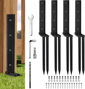 Fp44 Tanivo 4 Pack Heavy Duty Steel Fence Post Anchor Repair Kit With Adjustable Black