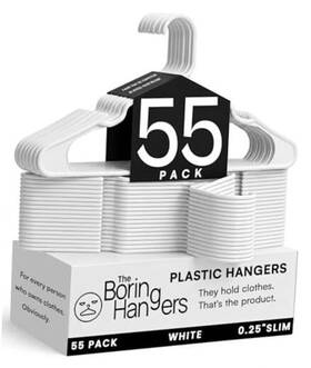 The Boring Hangers 850083383312 Plastic - 10 Lb Heavy Duty Clothes For 55 Pack White