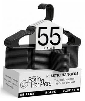 The Boring Hangers 850083383329 Black Plastic - 10 Lb Heavy Duty Clothes 55 Pack Just