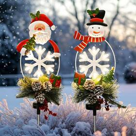 10624 Tisejoy Solar Christmas Decorations Outdoor Set Of 2 Metal Santa And Snowman White