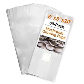 Ton Gass 60-pack Autoclavable Mushroom Grow Bags Bulk With Microporous Filter