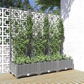 153273 Vidaxl Garden Planter With Trellis Flower Box Outdoor Patio Light Gray Pp