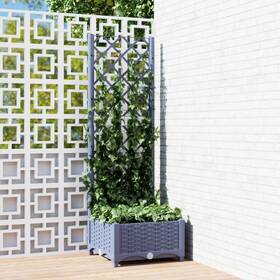 318248 Vidaxl Garden Planter With Trellis Plant Pot Flower Box Outdoor Dark Gray Pp