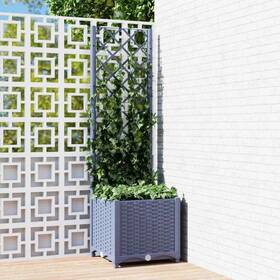 318249 Vidaxl Garden Planter With Trellis Plant Pot Flower Box Outdoor Dark Gray Pp