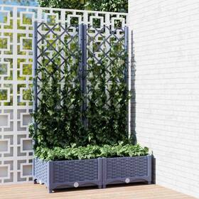318250 Vidaxl Garden Planter With Trellis Plant Pot Flower Box Outdoor Dark Gray Pp