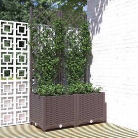 318261 Vidaxl Garden Planter With Trellis Plant Pot Flower Box Outdoor Patio Brown Pp