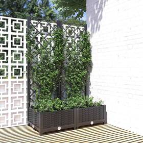 318270 Vidaxl Garden Planter With Trellis Plant Pot Flower Box Outdoor Patio Black Pp