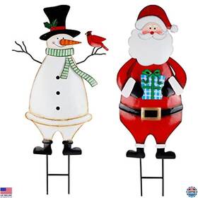 B09dl7z3zn Visit The Hausse Store 2-pack Christmas Garden Metal Stakes - 31.5 Inch Snowman And Santa Yard Signs