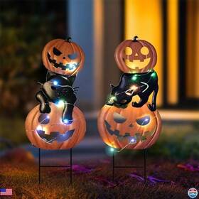Ha-lh0190020011 Visit The Hongland Store Halloween Outdoor Decor - 2 Pack Solar 26 Inch Metal Pumpkin Lights And Cat