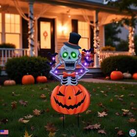 B0ffhc8dln Visit The Oolaloo Store 29 Inch Metal Halloween Garden Stakes - Illuminated Skeleton And Jack-o-lantern Signs