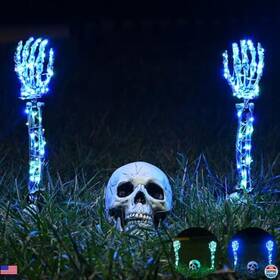 Cxt020 Visit The Sinranac Store Halloween Lighted Skeleton Set - Realistic Skull Arms With 2 Blue And Green Leds Cxt020 Visit The Sinranac Store Halloween Lighted Skeleton Set - Realistic Skull Arms With 2 Blue And Green Leds