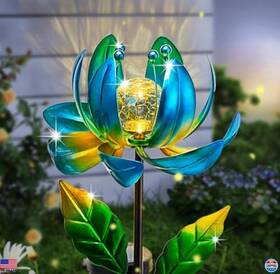 B0b4524tl3 Visit The Sucuy Store Solar Yard Lights - Metal Lotus Wind Spinner With Led Crackle Glass Globe Decor