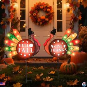 B0f8v2v4jv Visit The Vcuteka Store Autumn Harvest Led Turkey Garden Stakes - Fall Thanksgiving Yard Decor Sign