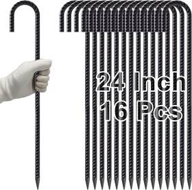 Rebarstakes-24in16-j Vvokgo Rebar Stakes 24 Inch J Hook Heavy 16pcs-black J-24 Inch- 3/8 Rebarstakes-24in16-j Vvokgo Rebar Stakes 24 Inch J Hook Heavy 16pcs-black J-24 Inch- 3/8