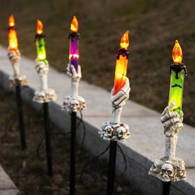 Waterglide 744759049438 Halloween Candle Light Stakes 5-pack Skeleton Hands With Timer