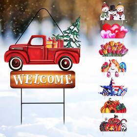 Whaline W4743 4th Of July Metal Yard Stakes Patriotic Welcome Interchangeable Garden Stake Re