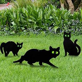 Decoration-v11 Willbond 3 Pack Halloween Metal Black Cats With Reflective Eyes Multi-colored