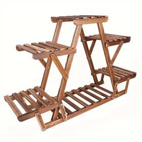 Wisfor 748683528748 6 Tier Wooden Plant Stand Bonsai Display Shelf Carbonized Wood For Porch Outdoor Wisfor 748683528748 6 Tier Wooden Plant Stand Bonsai Display Shelf Carbonized Wood For Porch Outdoor