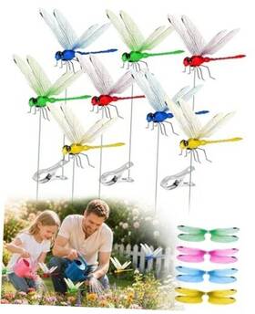 Wjcgx 722909170782 Realistic And Fake Dragonfly Clips Decorative Garden Stakes Ornaments Yellow