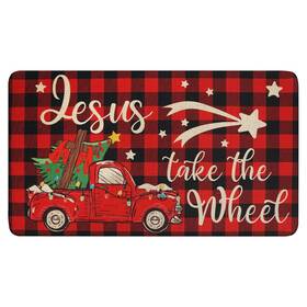 B0fl27gfq9 Wyoansfhd Christmas Doormat Red Truck Tree Cross Linen Mat 17x30 Inch Non-slip
