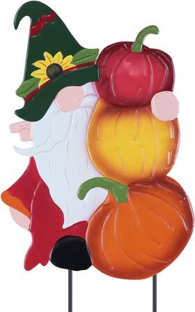 Yhmd-476-296 Yeahome Fall Decorations Outdoor Metal Gnome With Stacked Pumpkin Yhmd-476
