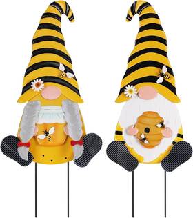 Yhmd-519 Yeahome Metal Gnome And Bee Yard Art Stakes Outdoor Patio Lawn Decor 2 Pack Spring