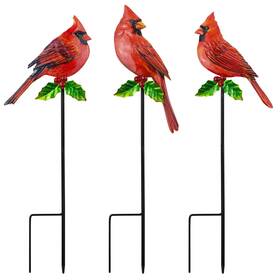 Yngfil 726451934229 3 Pack Red Birds Metal Decorative Garden Stakes - 20 Inch Shaker Patio Decor