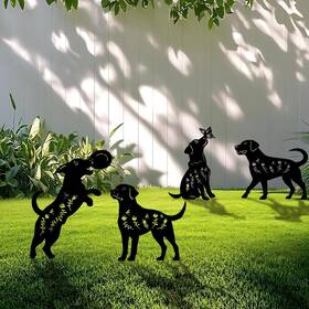 2373 Yonisun 4 Pack Dog Metal Garden Decorative Stakes Weather Proof Puppy Black
