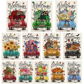 B0d4tq42hj Yovoyoa 12-pack Rustic Truck Garden Flags Set - Seasonal Outdoor Decor 12 Inch X18
