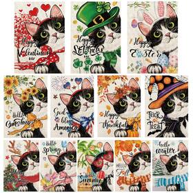 B0d4tqcmq9 Yovoyoa 12-pack Cute Black Cat Seasonal Garden Flags Outdoor 12x18 Inch