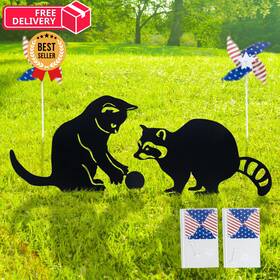 Dwdc-wx-c-001 Zefuriam Decorative Garden Stakes Animal Silhouette Set Of 2-12 Inch Raccoon And Cat