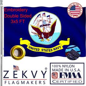 B0dcf38t6c Zekvy Embroidered Navy Flag 3x5 Outdoor Made In Usa - Double Sided 300d Heavy Du