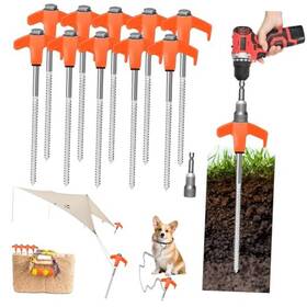 Zhenx 796647512319 8 Inch Screw In Tent Stakes - Pack Ground Anchors 12 Orange