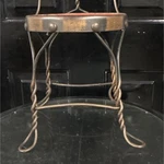 Antique Metal Wood Heart Back Chair With Red Seat, Solid, Round Shape. Fixed Price $30.00.