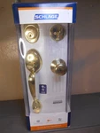 Schlage Handleset With Plymouth Knob Bright Brass F60VPLY505605 Un-installed. Fixed Price $48.00.