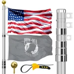 Iiope Telescoping Flag Pole For Outside House, Extra Thick 25FT, Silver. Fixed Price $167.99.