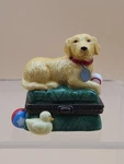 Midwest Of Cannon Falls Limoge Style Hand Painted Dog With Ball/duck Trinket Box. Fixed Price $60.00.