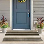 Kimode 24"X51" Washable Farmhouse Front Door Mat & Porch Rug - Khaki Striped. Fixed Price $49.18.