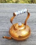 Vintage Solid Copper Tea Kettle Pot W/ceramic Blue White Handle Knob W/nickel. Fixed Price $38.00.