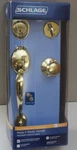 Schlage Handleset With Plymouth Knob Bright Brass F60VPLY505605 New Open Box. Fixed Price $63.96.