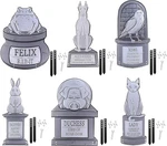 3 Metal Halloween Pet Cemetery 17" Tombstones Full Set Of 6 Stakes Durable. Fixed Price $59.99.