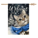 Crowned Beauty Winter Cat House Flag 28X40 Inch Double Sided Outdoor Burlap. Fixed Price $24.48.