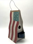 Vtg Primitive Wooden American Flag Birdhouse Feeder Garden Decor - 12" X 6". Fixed Price $37.00.