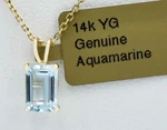 Genuine 1.35 Cts Aquamarine Pendant Solid 14K Yellow Gold- Free Appraisal -nwt. Fixed Price $187.65.