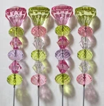 Set Of 4 Fairy Garden Green Pink & Clear Acrylic Crystal Beaded Stakes Wands 16". Fixed Price $32.99.