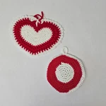 2 Crocheted Hot Pads Red Heart Round Hanging Yarn Doily Kitchen Decor. Fixed Price $6.00.