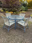Blue Brown Jordan Tamiami Original Glass 4 Chairs Table Set Patio Outdoor Dining. Fixed Price $1776.00.